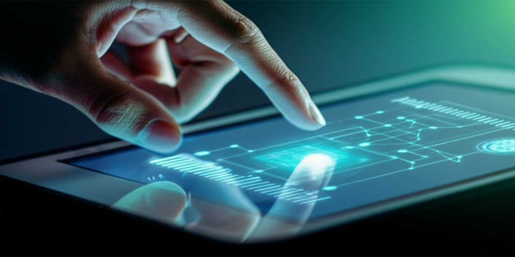 Diverse hand interacts with a modern digital interface displaying abstract secure data streams for passwordless authentica...