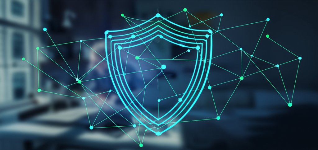 Dynamic digital illustration of a layered network with bright blue/green lines and nodes, symbolizing Zero Trust secure re...