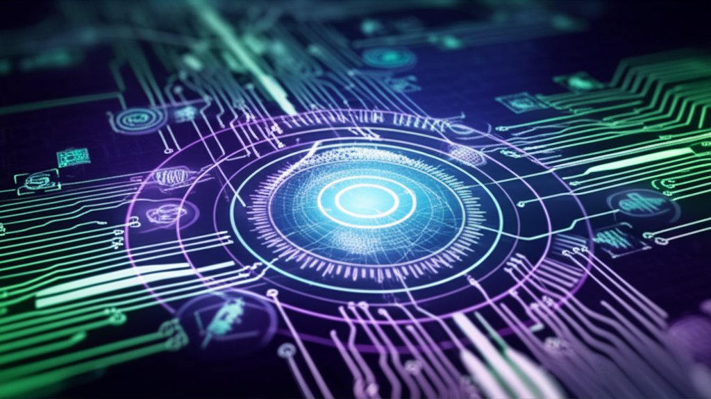 Conceptual digital art: Glowing secure network core surrounded by layered digital pathways and nodes for Zero Trust verifi...
