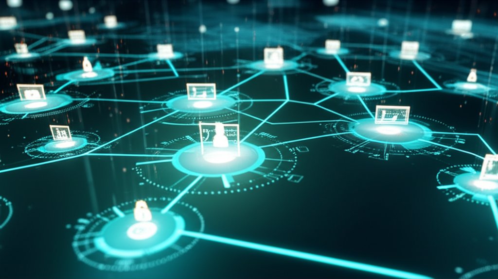 Modern Zero Trust network architecture: interconnected glowing nodes, data pathways, and dynamic micro-segmented security ...