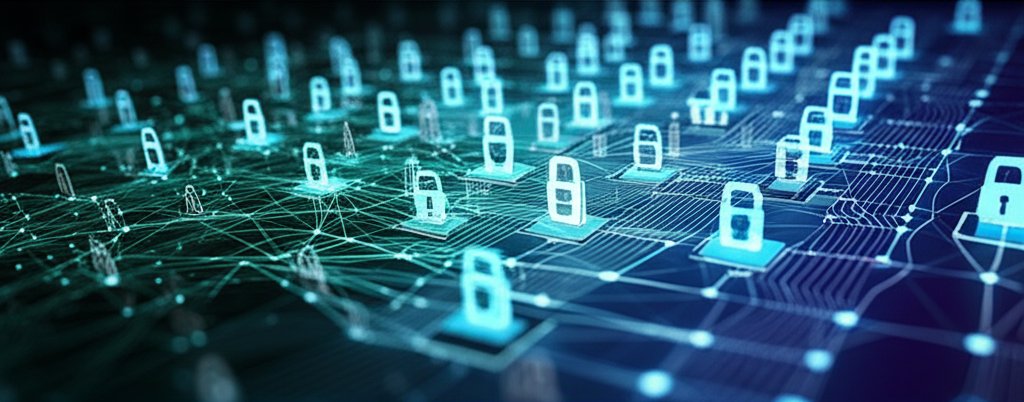 Digital render shows a complex data web streamlining into an organized Zero Trust network, simplifying SOC 2 compliance.